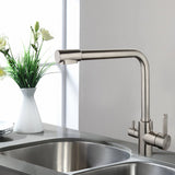 Deluxe Kitchen Faucet - Tri-Flow Water Tap Mixer - Brushed Stainless Steel - Free Purity
