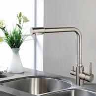 Deluxe Kitchen Faucet - Tri-Flow Water Tap Mixer - Brushed Stainless Steel - Free Purity